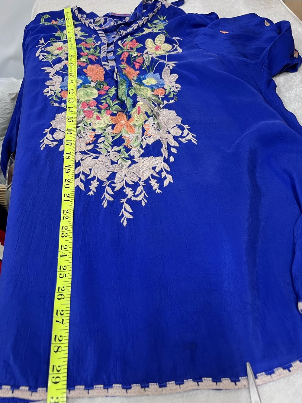 Johnny Was vibrant Blue Embroidered intricate bird floral V-Neck Tunic XL - Picture 5 of 14